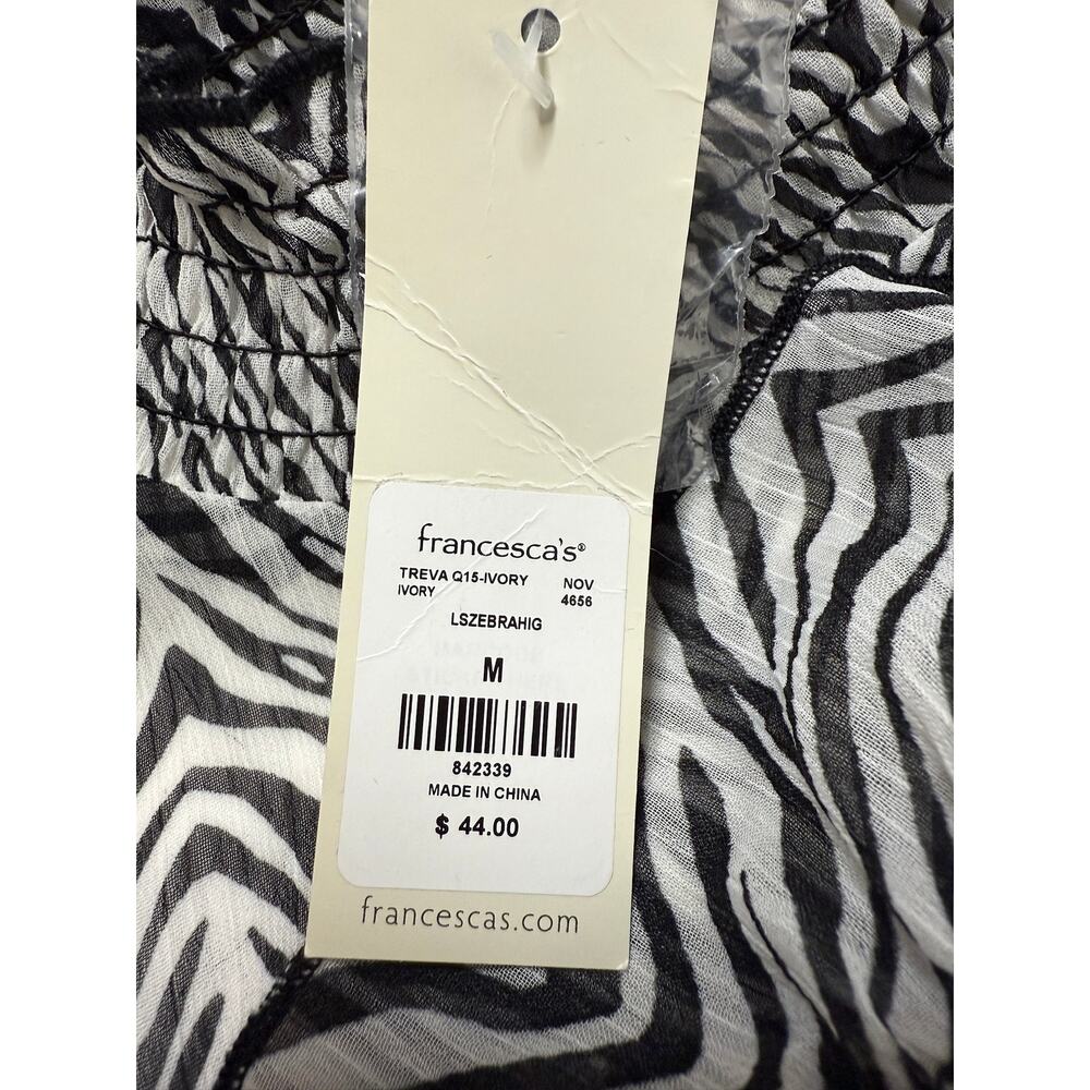 Zebra Print Smocked Mock Neck Blouse - NWT- Francesca's Size M - Picture 4 of 5